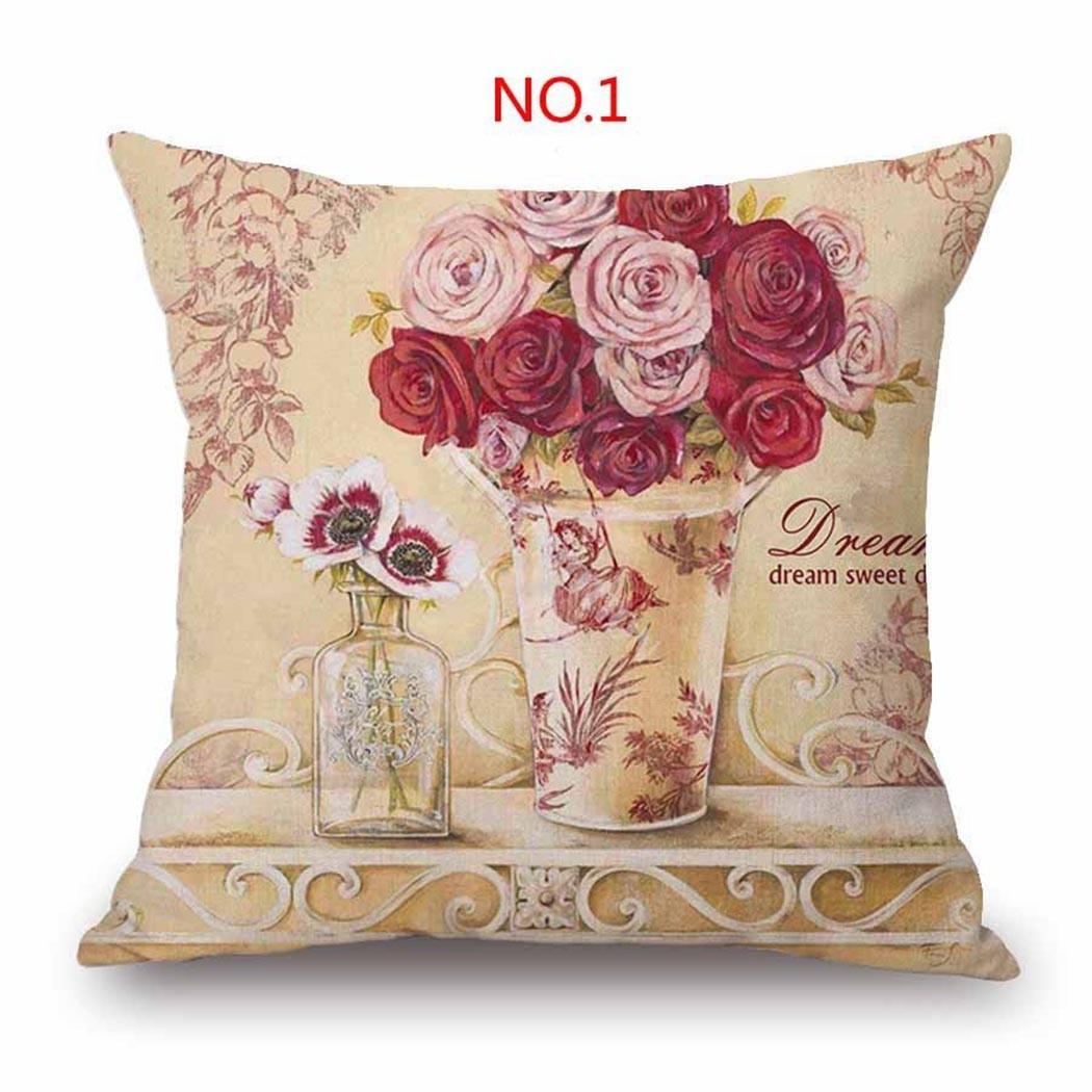 Stylish Home Decors Nordic Flowers Sofa Pillow Case Cotton Linen Cover 1