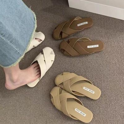 Women's Slippers and Ladies Sandals Flat Round Toe Shoes Plaid Slides Mules Original Easy Wears 39 Top Designs Pvc Shoe Stylish