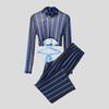 INCERUN Two-piece Men Long Sleeve Striped Mesh Sheer Crop Tops Elastic Waist Pants Sets