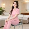 V-Neck Women's Professional Salon and Hotel Dress - Autumn Fashion Overalls Skirt