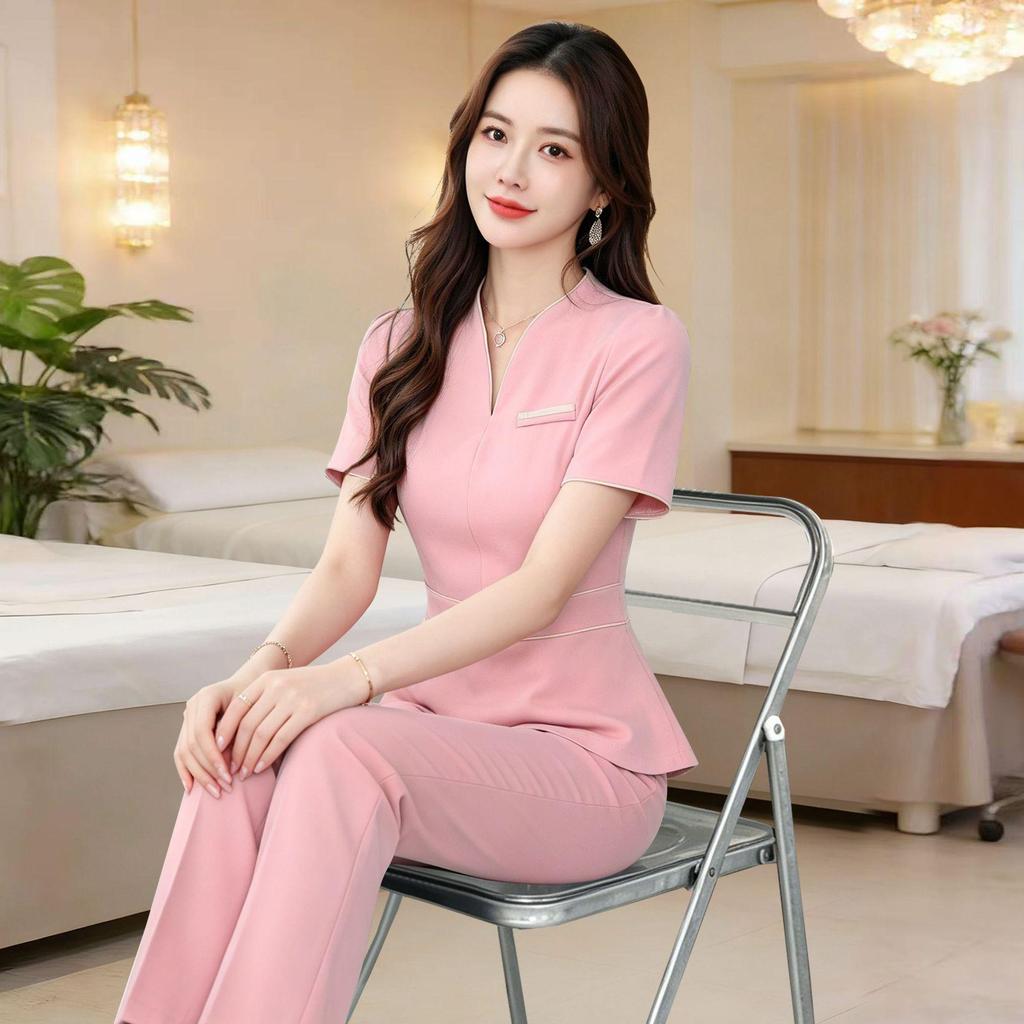 V-Neck Women's Professional Salon and Hotel Dress - Autumn Fashion Overalls Skirt