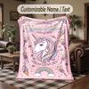 Unicorn Theme Throw Blanket Custom Name Text Personalized Blanket Soft Cozy Blanket for Home Sofa Bed