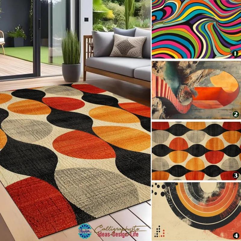 Lodestar Unisex Orange/Brown/Cream 70S Retro Burnt Carpet Earthy And Geometric Mid Century Modern Indoor Outdoor Patio And Porch Decor Area Rug