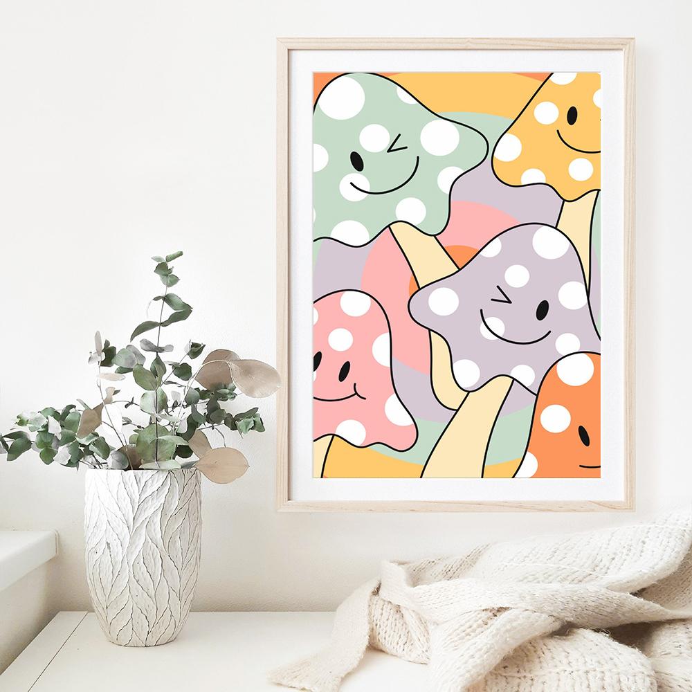 Groovy Retro Wall Art Gallery Picture Set Hippie Poster Print Kids Room Rainbow Cartoon Flower Cute Canvas Painting Home Decor
