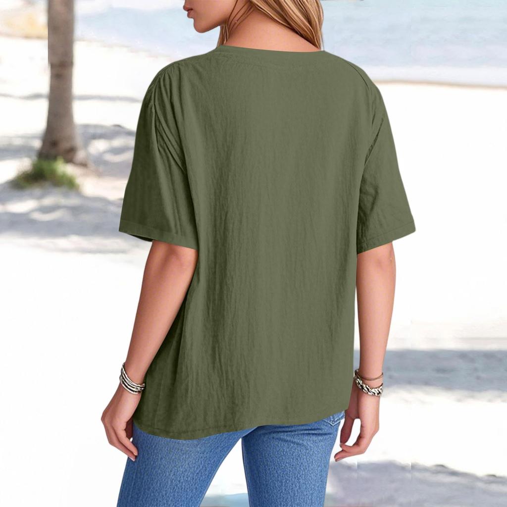 Women's Fashion Loose Casual Summer V-neck Short Sleeve T-shirt
