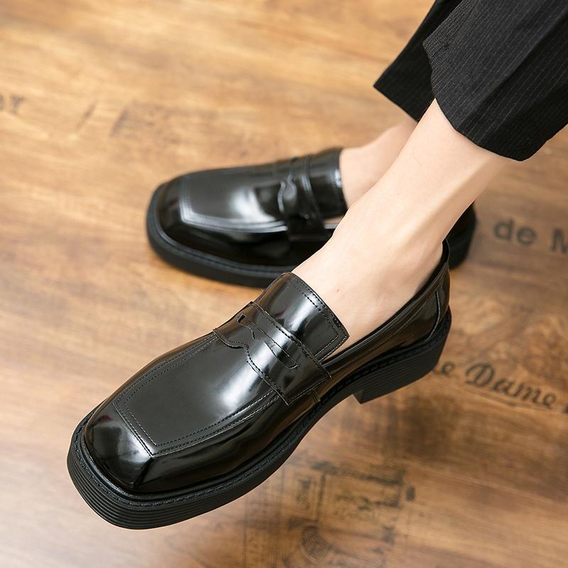 High-End Luxury Men's Leather Shoes Summer High-End Thick Bottom Fashion Bright Surface Slip-On Casual Loafers Leisure Shoes