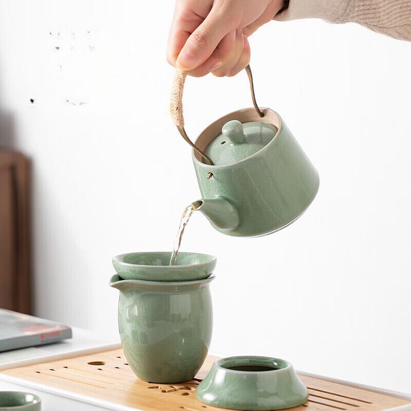 Shangqi Ge Kiln Xishi Pot 10-Piece Travel Tea Set