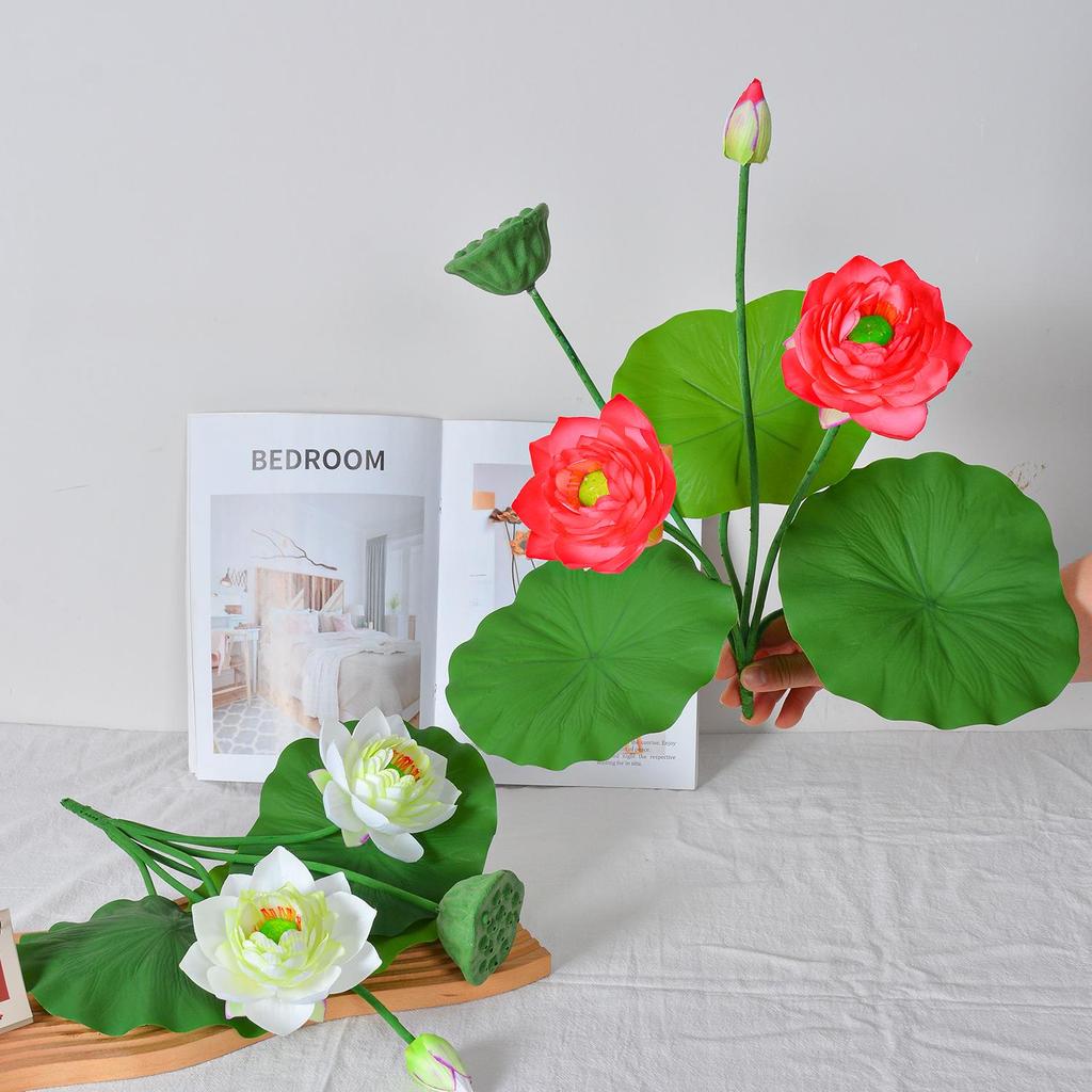 Artificial Lotus Flower with Single Stem and 7 Branches for Landscaping and Photography Props