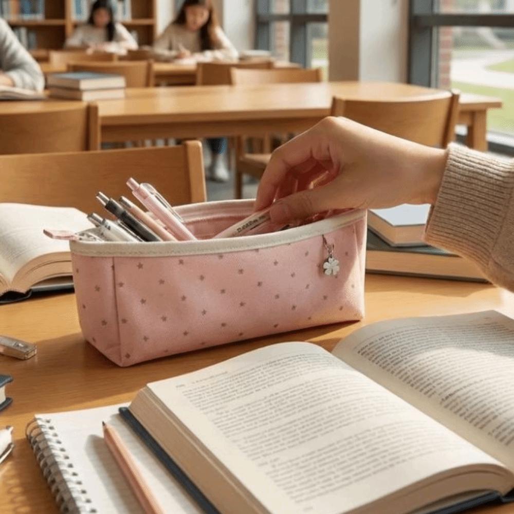 Large Capacity Portable Pencil Pouch Zipper Pencil Bag Simple Aesthetic Makeup Bag Back To School