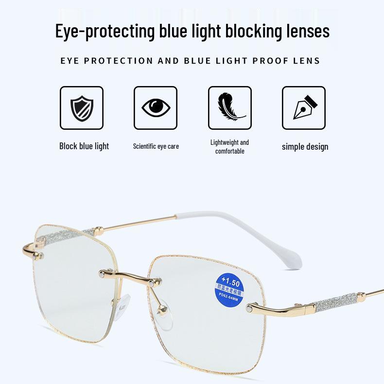 2026 Fashionable Diamond Cut Rimless Clear Lens Celebrity Glasses for Reading