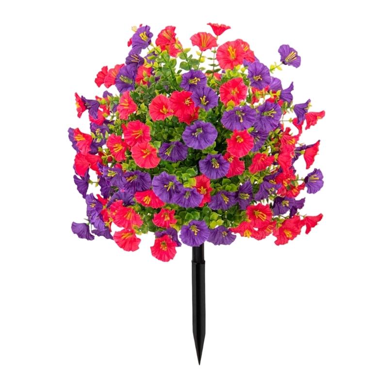 Artificial Plant Outdoor Artificial Morning Glory Flower Ground Stake Weather Resistant Plastic Flower For Garden Patio
