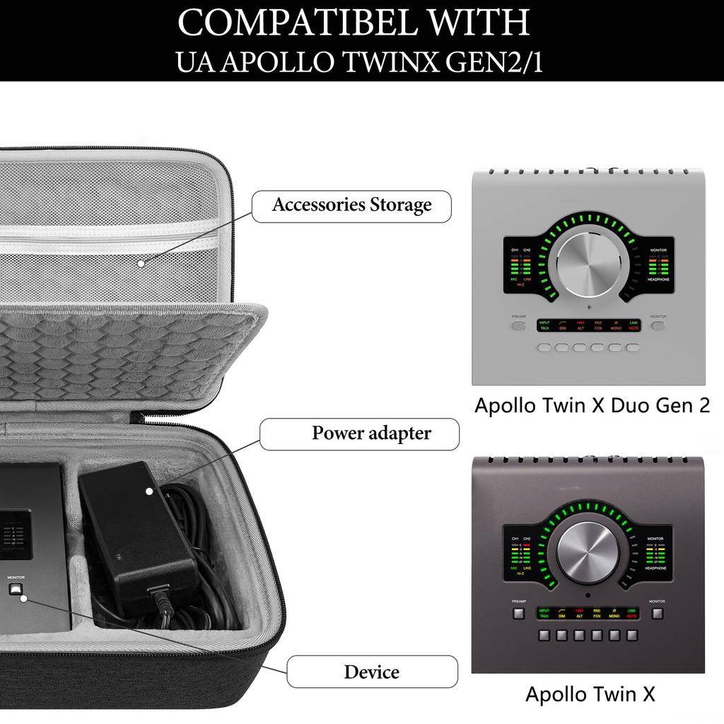 Musiin Audio Interface Tragetasche Kompatible Hartschalen-Reisetasche für Apollo Twin X DUO Gen 2QUAD Gen 2 (Dunkelgrau)