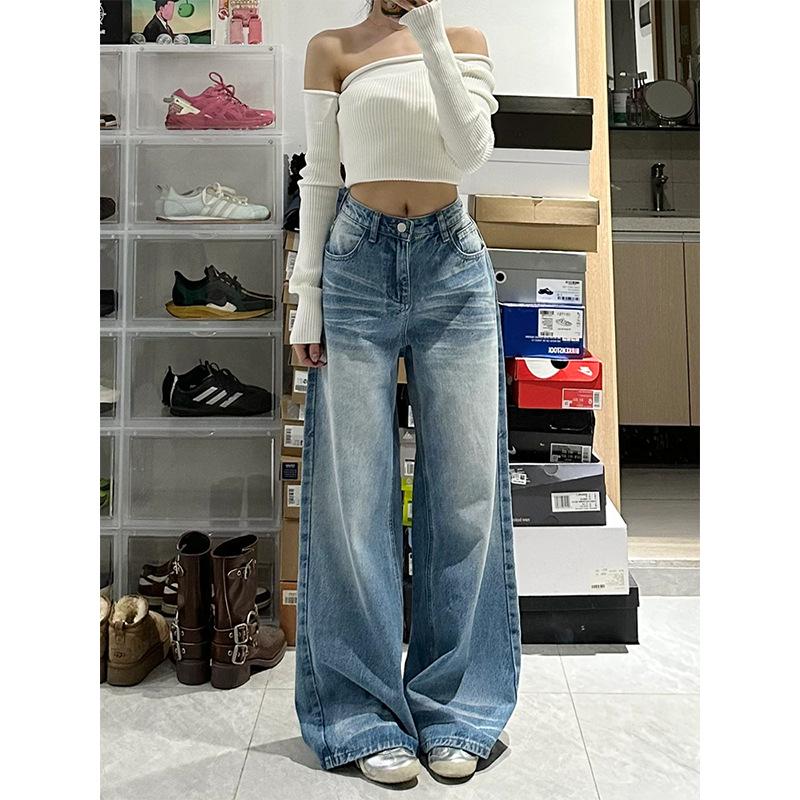 

2025 Women s Loose Fit Wide Leg Jeans for Pear-Shaped Bodies 2XL синий