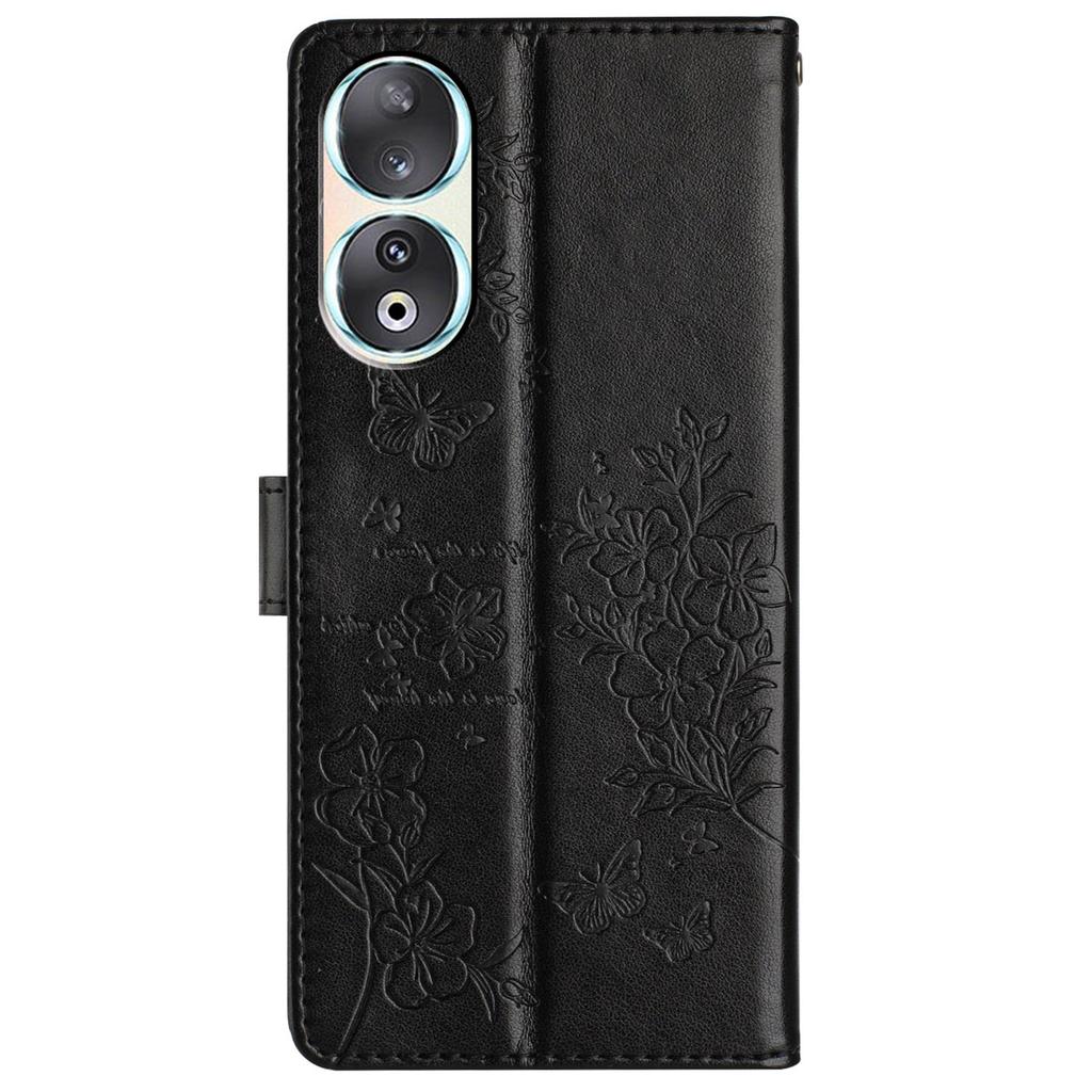For Honor 90 Phone Case Butterfly Floral Imprint Leather Flip Cover with Stand