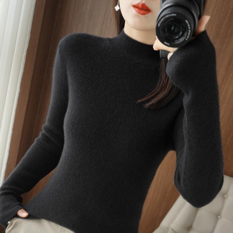 YYFS Women's Fashion Casual Fall Winter Solid Color Print Long Sleeve Half Turtleneck Slim Tops Women's Clothing Woolen Knitwear Sweaters