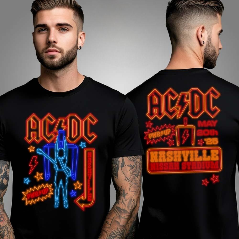 

AC DC Madrid PWR UP Tour Two Sided Unisex T-Shirt High-end Luxury Is for Both Men and Women Top Y2k 4XL