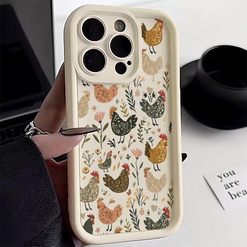 Phone Case Chicken And Flower Pattern For iPhone 17 16 Pro Max 11 13 12 14 15 8 7 Plus XS XR X 16E 17E Shockproof Silicone Cover