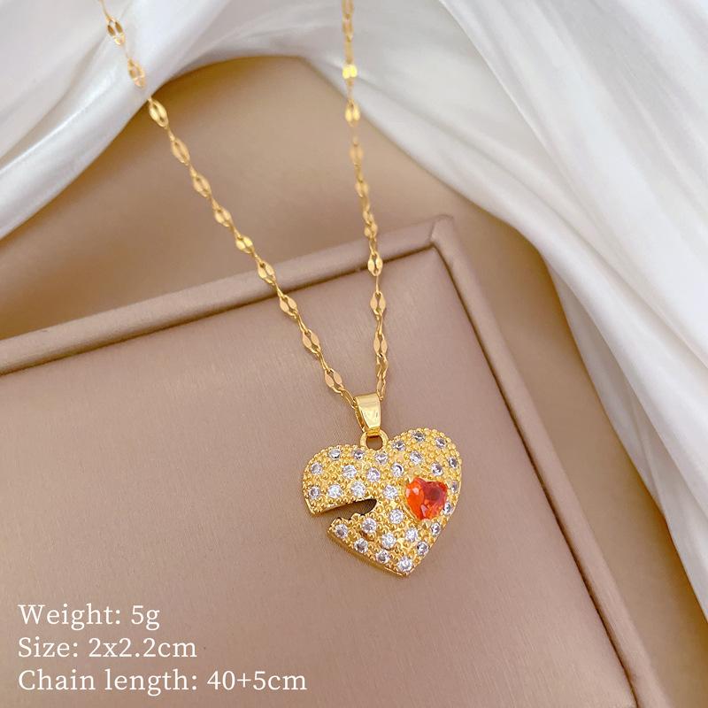 

Notch Love Red Diamond Light Luxury Temperament Gorgeous Full Diamond Necklace Female Versatile Collarbone Chain Titanium Steel Chain