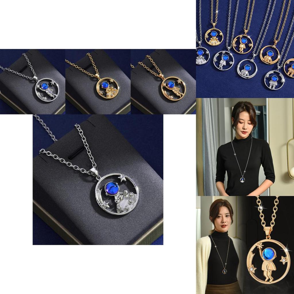 Unique Titanium Steel Astronaut Long Necklace For Women Couples Distinctive Pendant