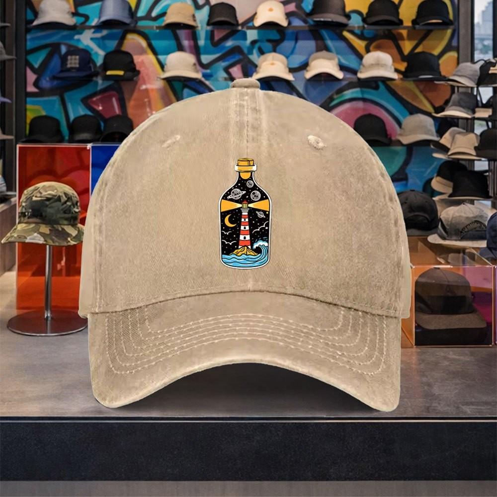 Lighthouse In Bottle Baseball Cap Washed Denim Adjustable Hat Outdoor Casual Unisex