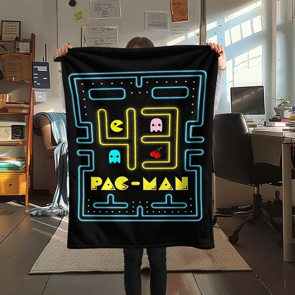 1PC Pac-Man Patterned Flannel Blanket Suitable For All Seasons for Home Decor Warmth and Comfort Gifts Holiday Present