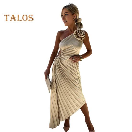 

Женское вечернее платье на одно плечо, плиссированное с цветочным декором, с открытой спиной, без рукавов, с нерегулярным подолом, для коктейльной вечеринки, свадьбы, миди, платье M