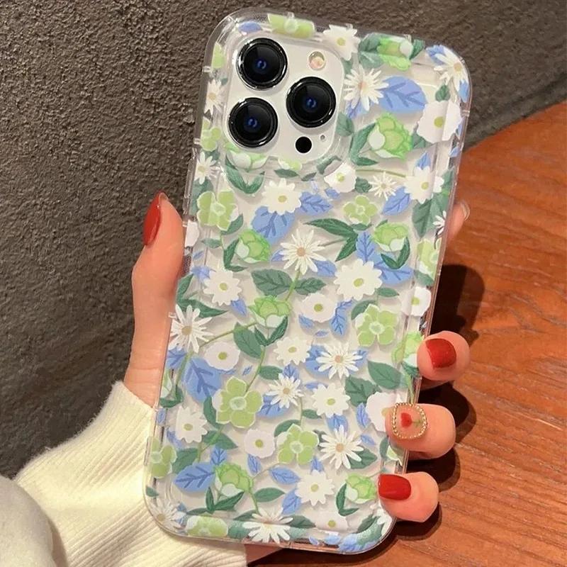 Fashion Clear Flower Phone Case For iPhone 17 Pro 16 14 13 11 12 15 Pro Max 16E Air Bag Shockproof Phone Cover