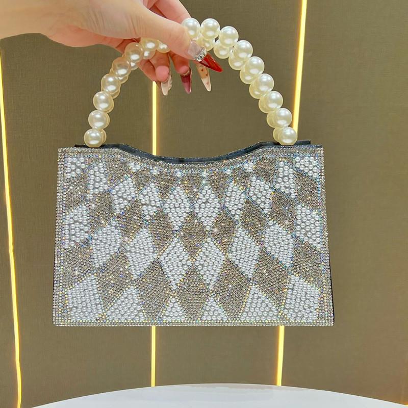 2025 Luxury Big Pearl Handle Women Evening Clutch Bag Brand Shiny Diamond Dinner Handbags High-end Party Dress Crossbody Bag