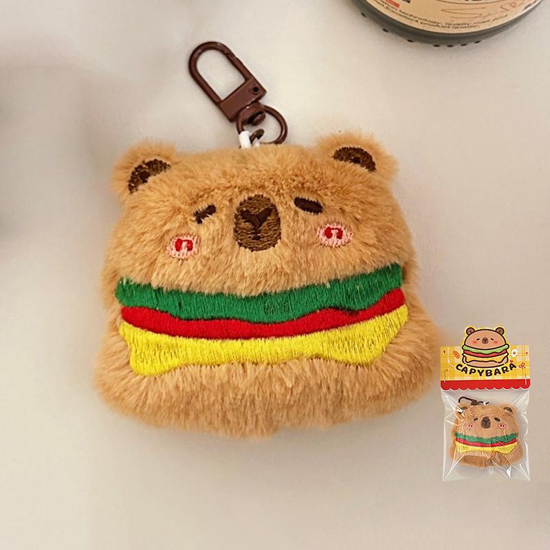 

Creative Hamburger Fried Chicken Capybara Keychain Cute Cartoon Food Keyring Lovely Plush Keychains Bag Pendant Couple Gifts