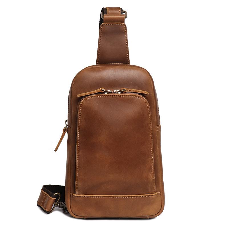 Vintage Leather Men S Close-Fitting Breast Bag Crazy Horse Leather Women S Messenger Bag Sports Small Shoulder Backpack