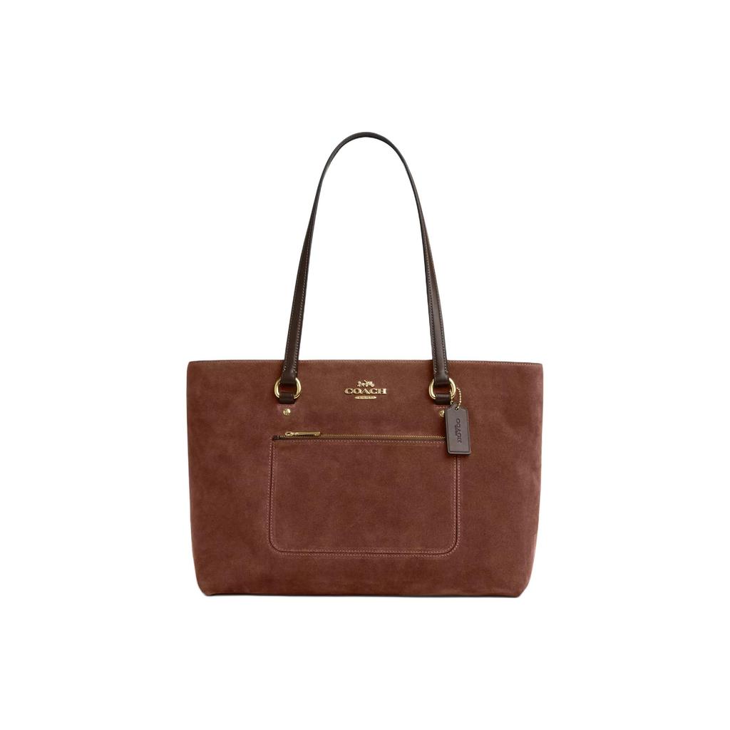 Coach Station 35 Logo Suede And Smooth Leather Tote Bag Women Tote Bags Vintage-Brown CCC77-IME0S