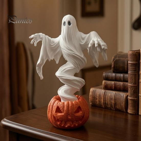 Decorative Figurine for Halloween Swirling Ghost Pumpkin Yard Lamp, Lighted Spooky Statue, Warm LED Outdoor Creepy Party Props Decor, Fall Autumn