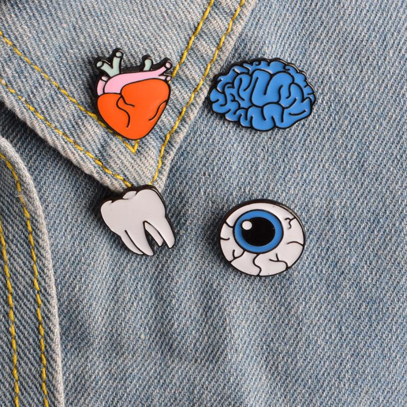 Unique Drip Oil Brooch: Brain, Heart, Eye, Tooth Design Jewelry