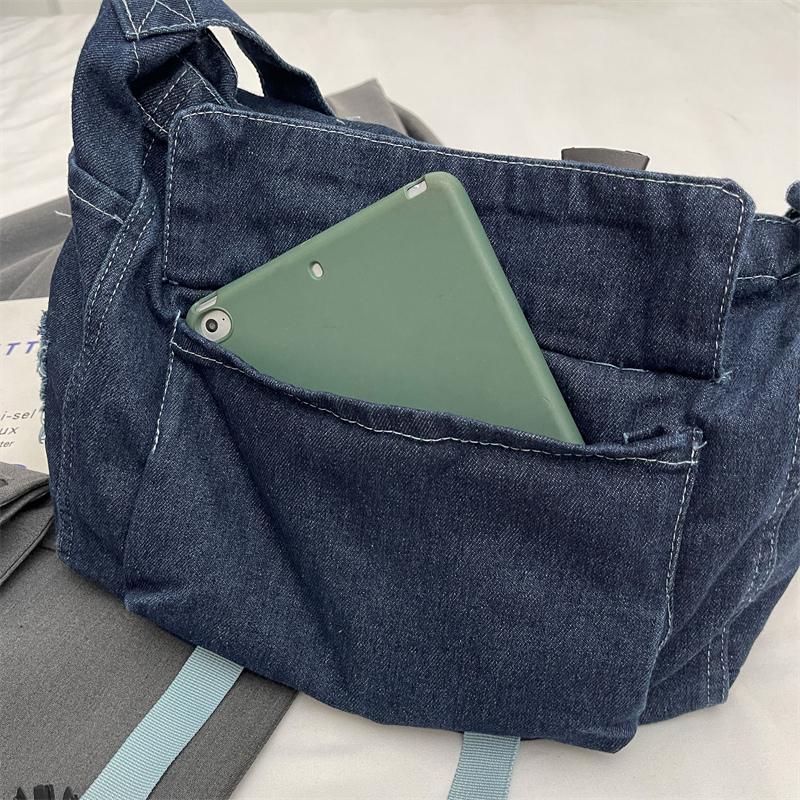 Dámská crossbody taška z denimu s velkou kapacitou, studentská taška messenger, nákupní taška