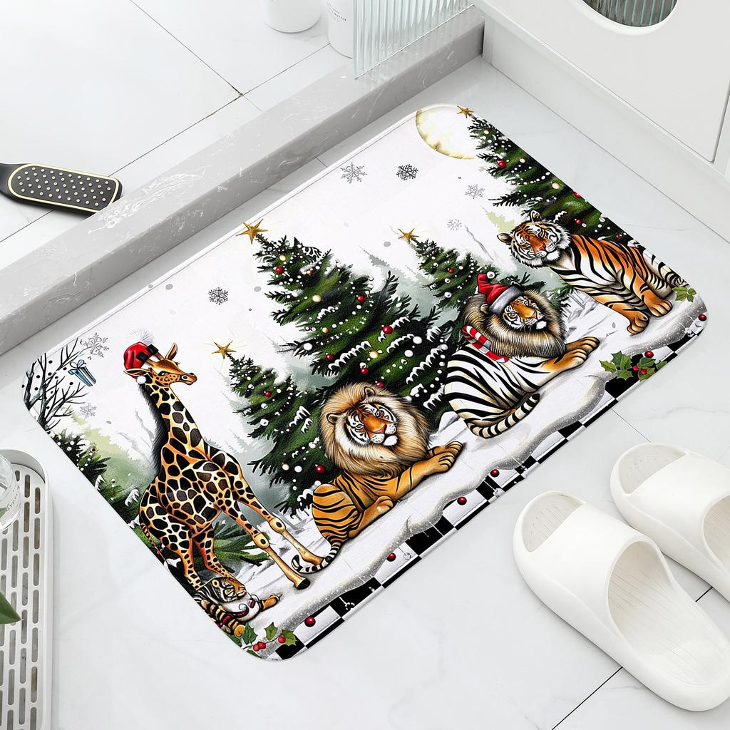 Christmas Pine,deer,and Owl Patterns,washable Door Mats for Christmas,suitable for Decorating Carpets In Corridors,bathrooms,hom