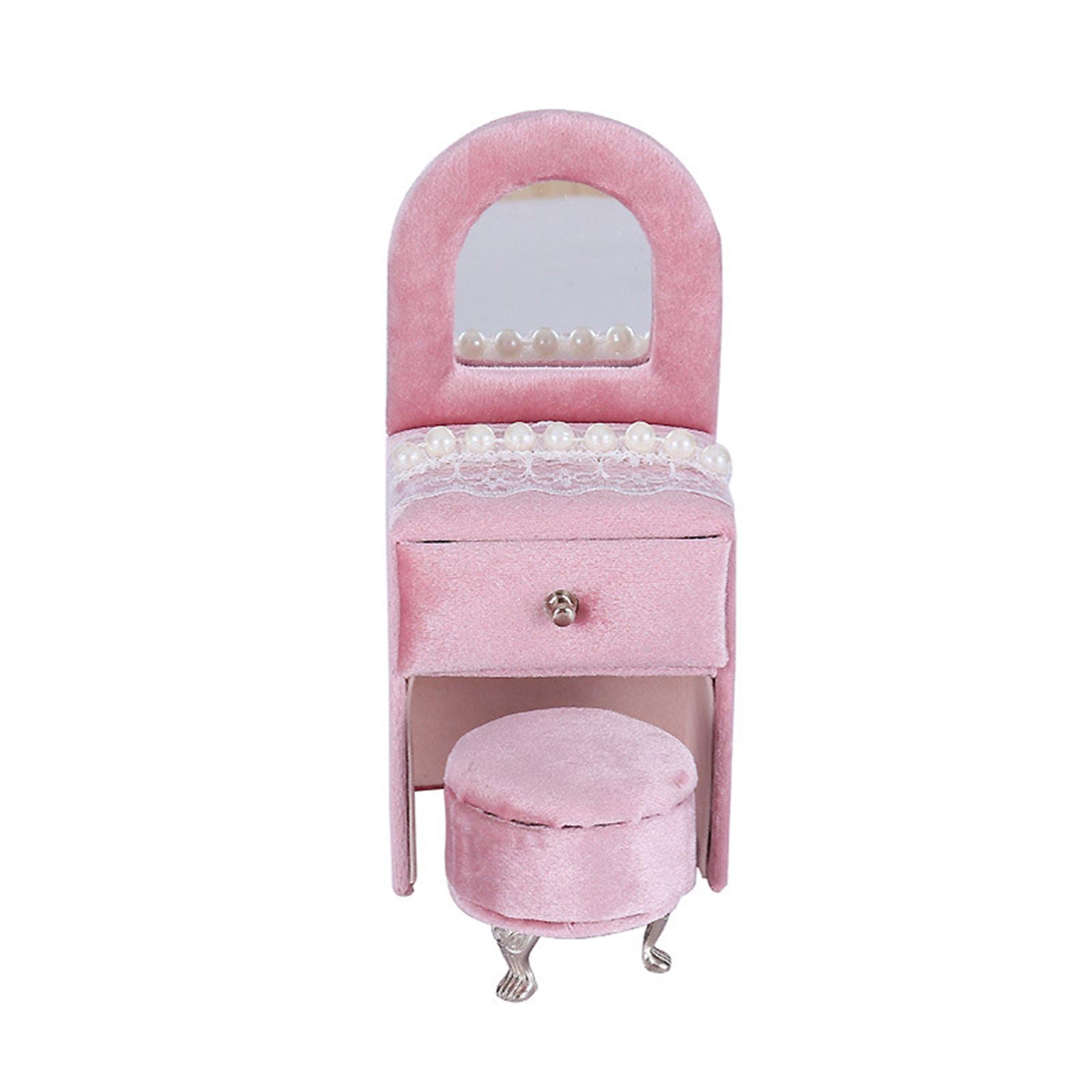 

Pink Velvet Storage Jewelry Box Mini Dollhouse Furniture Jewelry Box Portable Organizer Box for Rings Earrings Necklaces