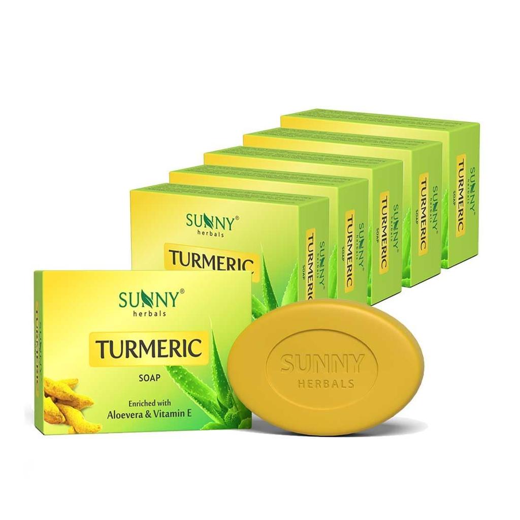 Sunny Herbals Turmeric Bath Soap Bars For Glowing Skin Deep Cleanse Exfoliating Wash For All Skin Types 75 g Pack Of 6