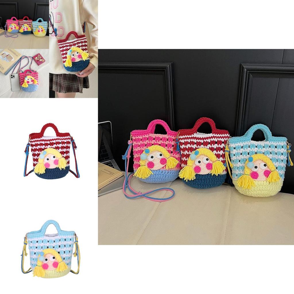 Cartoon Knitted Crossbody Bag With Shy Girl Design For Women Winter Fashion Trendy Casual Womens Accessory