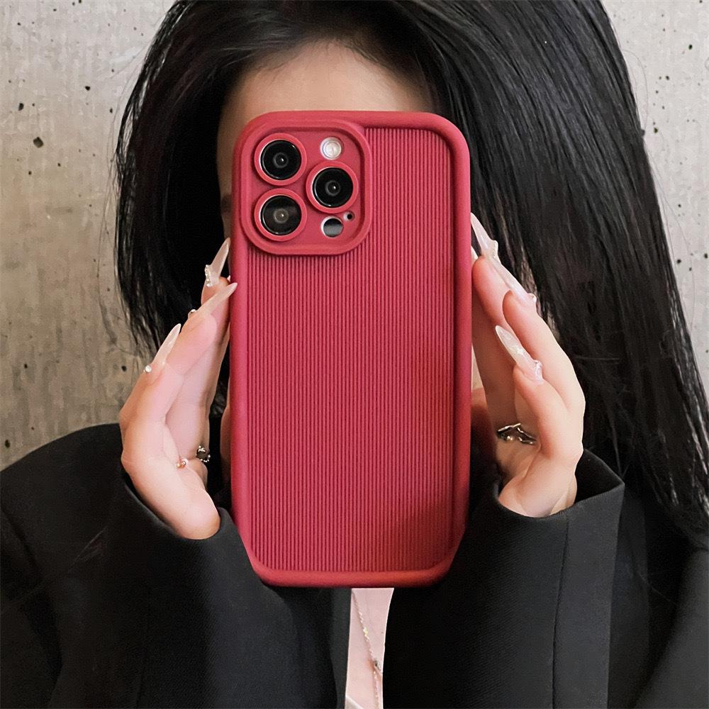 Applicable To IPhone 15 Mobile Phone Case Solid Color Wick Pattern Apple 14 Fine Hole Anti-fall 12 Protective Case