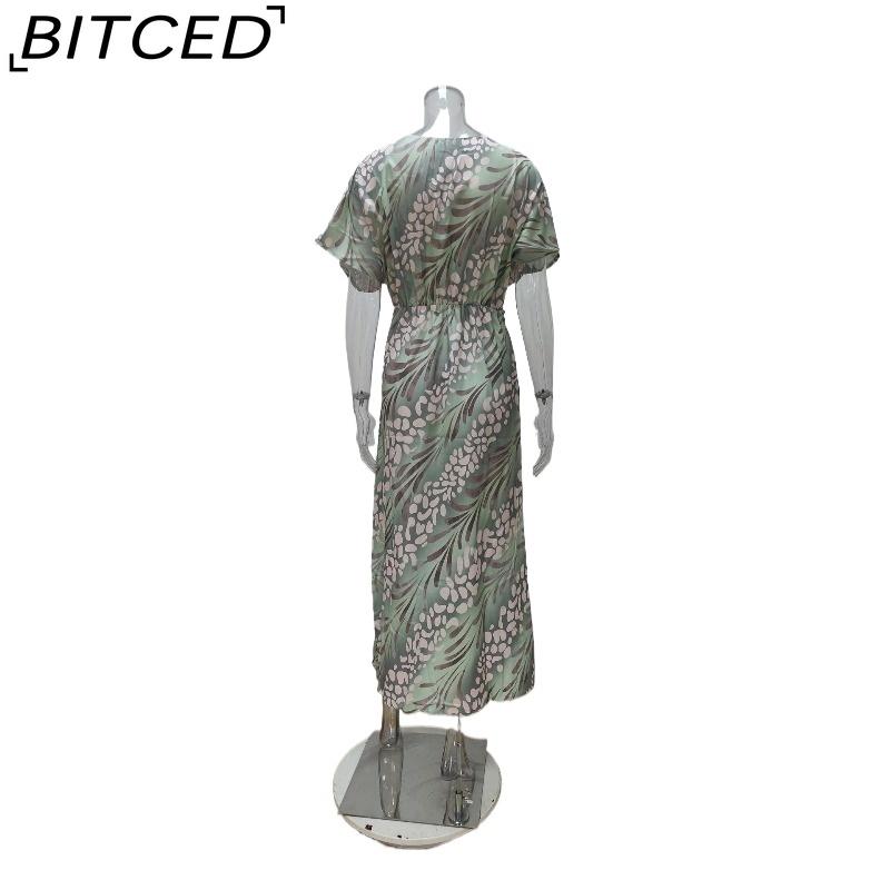 BITCED Damenmode Eng anliegend Bedruckt Gedreht Mittlere Taille Sinnlich V-Ausschnitt Frühling Kleid