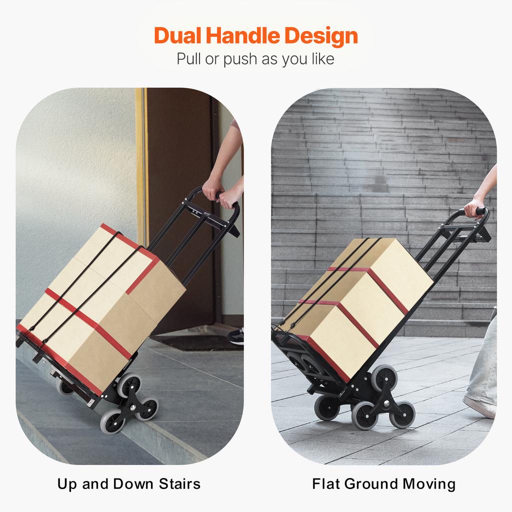 SucceBuy 460 Lbs Stair Climbing Cart Folding Hand Truck Dolly with Handle 6 Wheels & 2 Ropes for Shopping Moving Warehouse