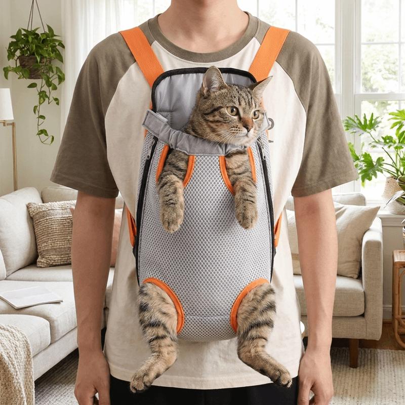 Breathable Mesh Dog Front Carrier Adjustable Strap Portable Dog Carrying Bag Hands-free Double Shoulder Pet Outdoor Backpack