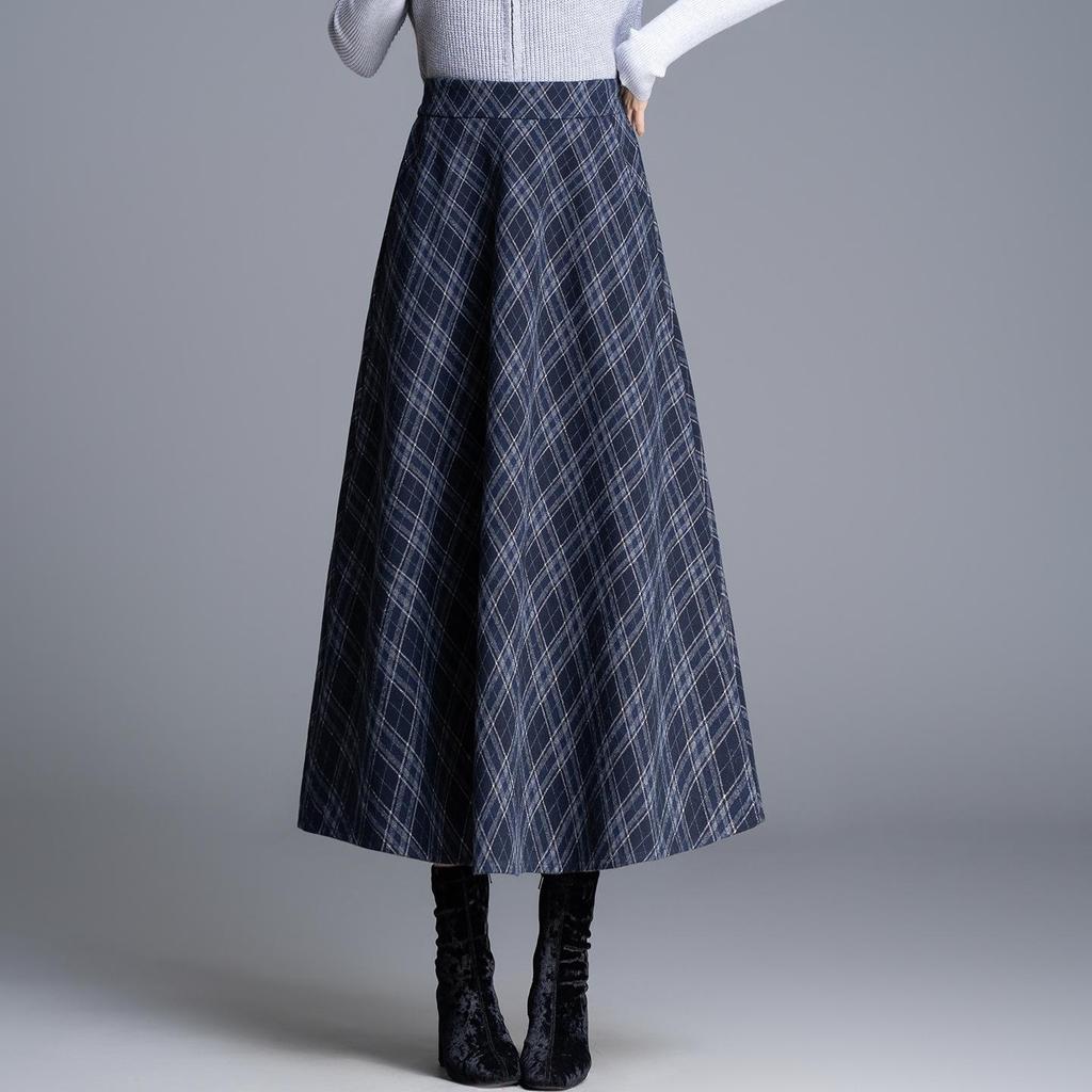 Chic High-Waisted Plaid A-Line Skirt - 2025 Autumn/Winter, Long Length, Women's Cozy Fashion