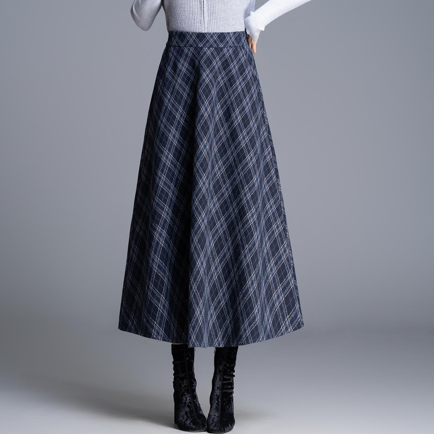

Chic High-Waisted Plaid A-Line Skirt - 2025 Autumn/Winter, Long Length, Women s Cozy Fashion XL синій