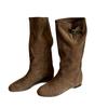 Cowhide Version~ Korean Lazy Wind Round Head Inner Height Increase Medium and High Boots Knight Boots Women's 2025 New Cowboy Boots