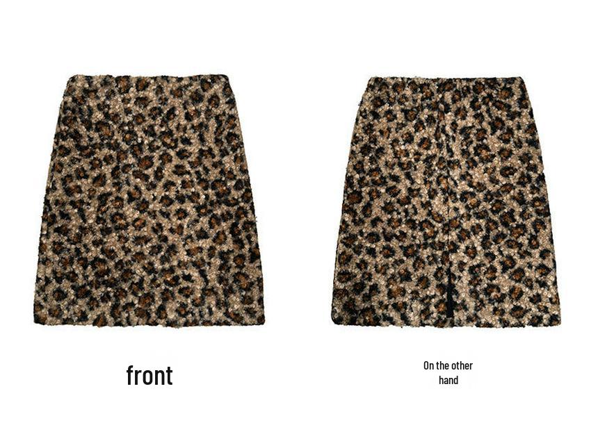 LUXI Women's Slim Leopard Print Plush Circle Skirt - American Retro Style, Winter Hip-Hugging Short Skirt.