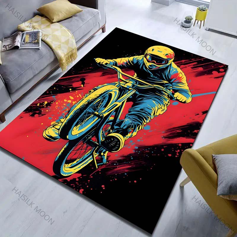 Kober s cyklistickým dobrodružným vzorem v různých velikostech pro obývací pokoj, ložnici, pohovku, domácí dekorace, protiskluzová podložka, luxusní dárek