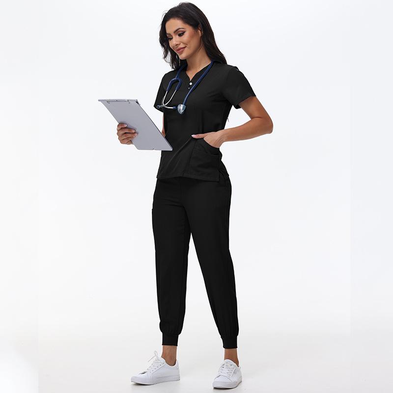 Women's Quick-Dry Short Sleeve Stretch Scrub Suit for Nurses and Beauty Salon