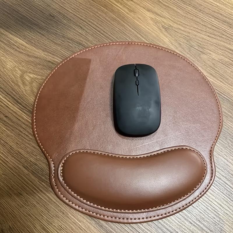 1PC Ergonomic wrist rest faux leather gaming/office mouse pad - non-slip oval desk mat with rubber base, simple wrist rest.