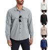 Men's Color Casual Loose Button Multi-Pocket Sun-Protective Breathable Workwear Long-Sleeved Shirt